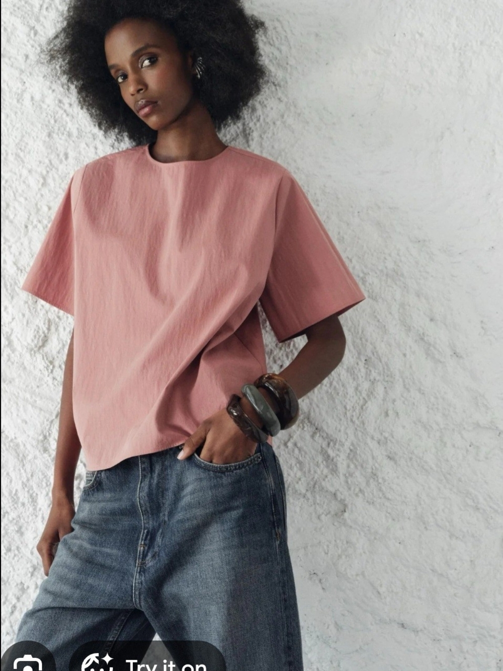 ZARA Short Sleeve Top ZW Collection Boxy Top in Dusty Rose